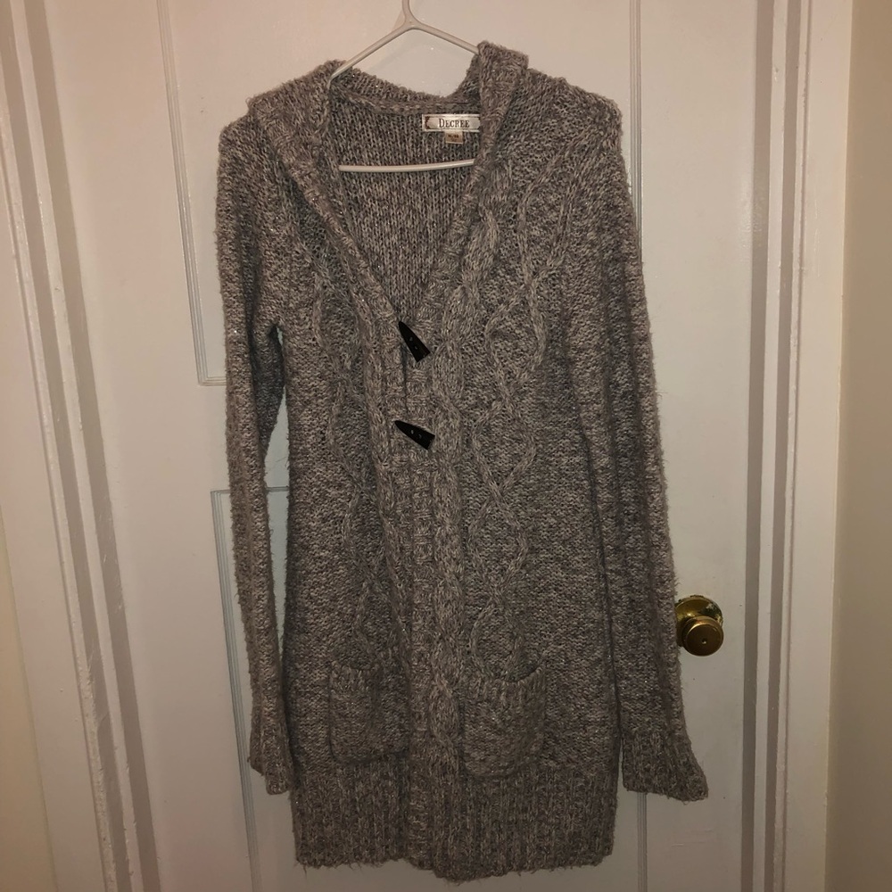 Decree Gray Long Cardigan Sweater with Shawl Collar, new or lightly used X-Large